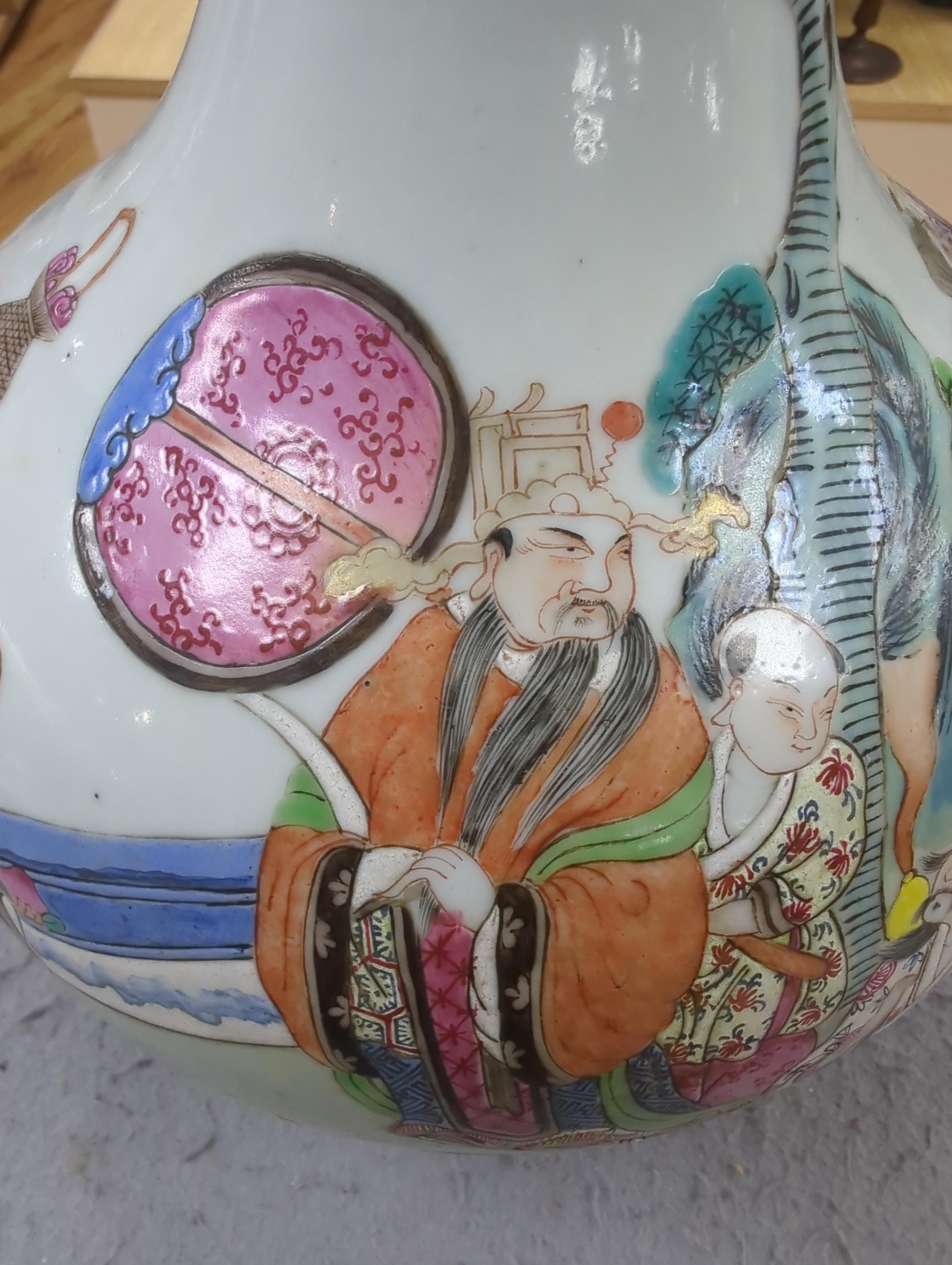 A Chinese famille rose bottle neck vase, 34cm